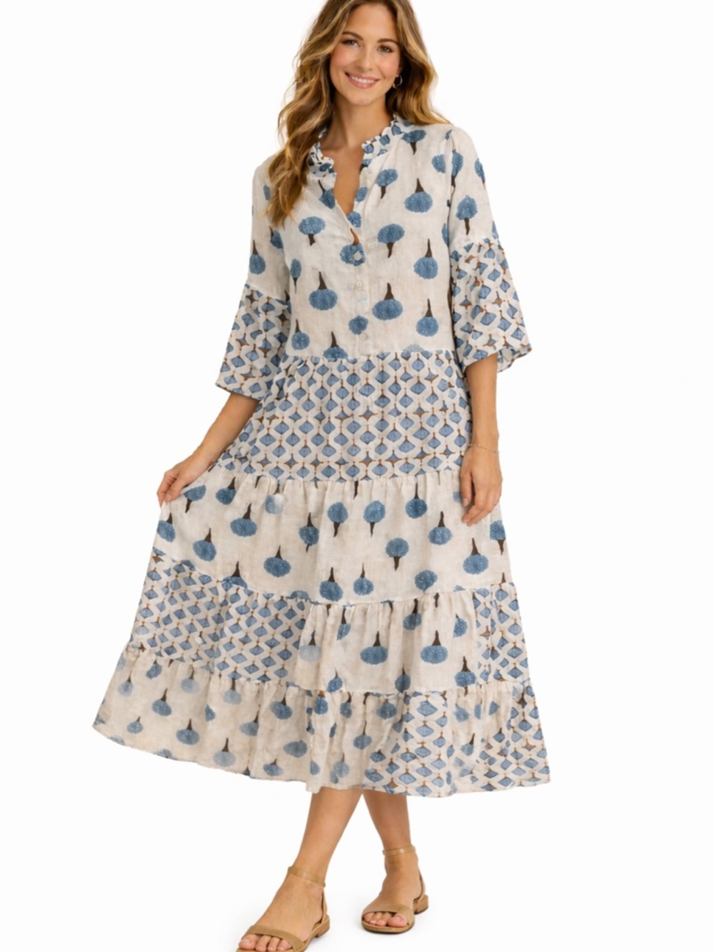 ✨ Camille & Co Linen Tiered Boho Midi Dress – Made in Italy